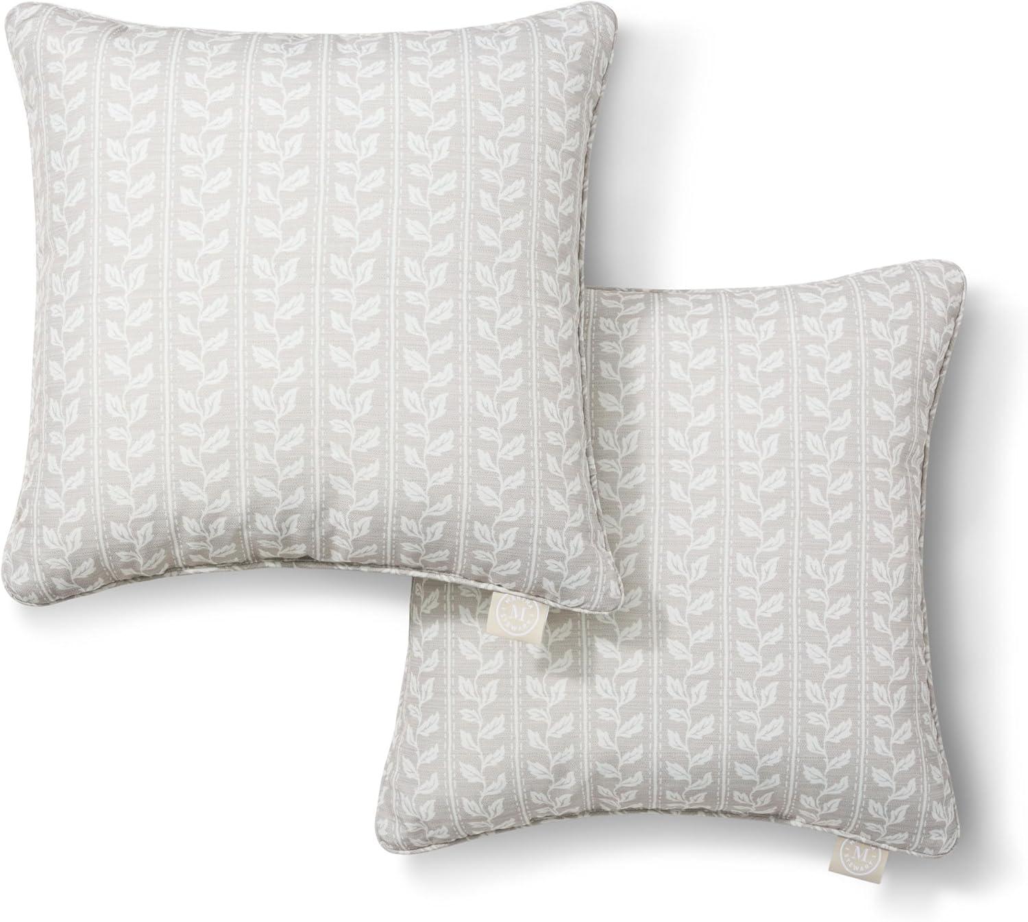 imageMartha Stewart Vineyard Vines Indoor Outdoor Decorative Pillow 2Pack Set UV Fade Resistant Water Repellent Printed Garden Design Green 18quotx18quotWarm Grey