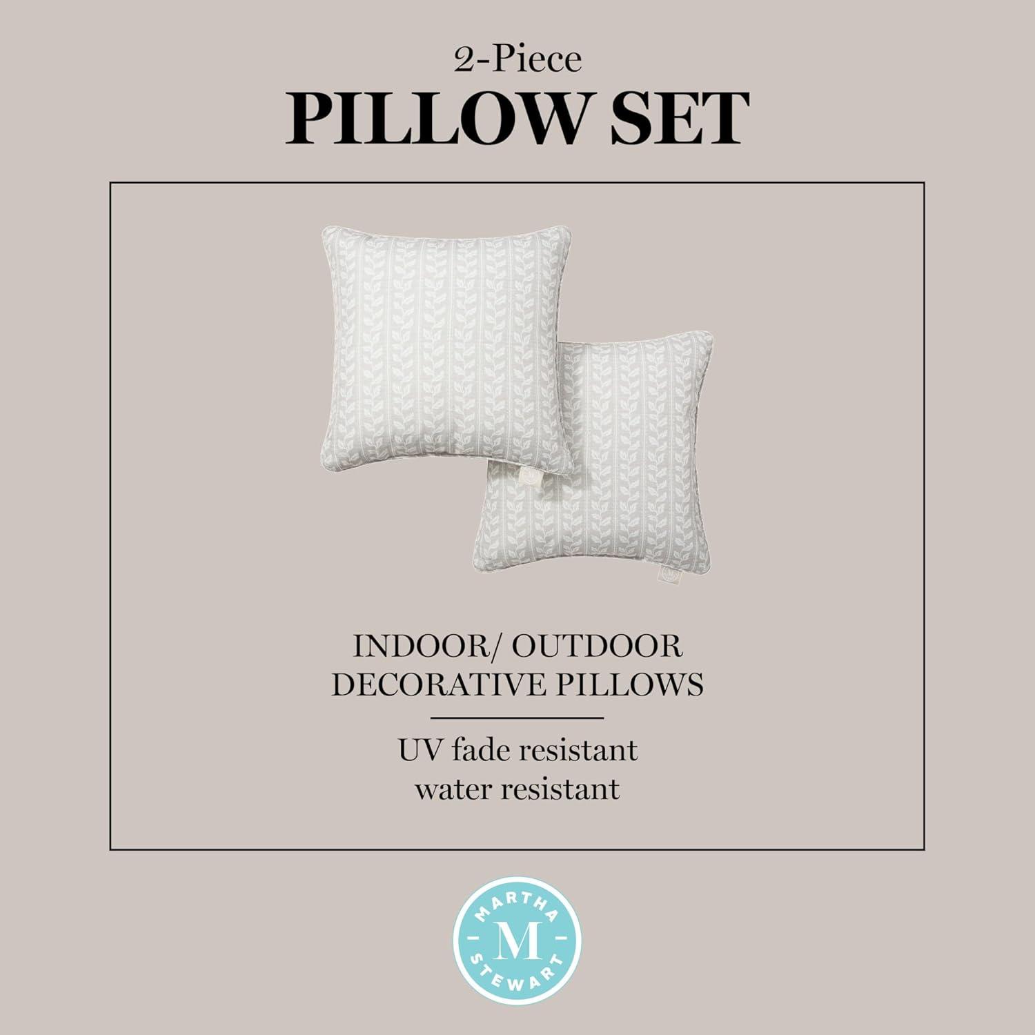 imageMartha Stewart Vineyard Vines Indoor Outdoor Decorative Pillow 2Pack Set UV Fade Resistant Water Repellent Printed Garden Design Green 18quotx18quotWarm Grey