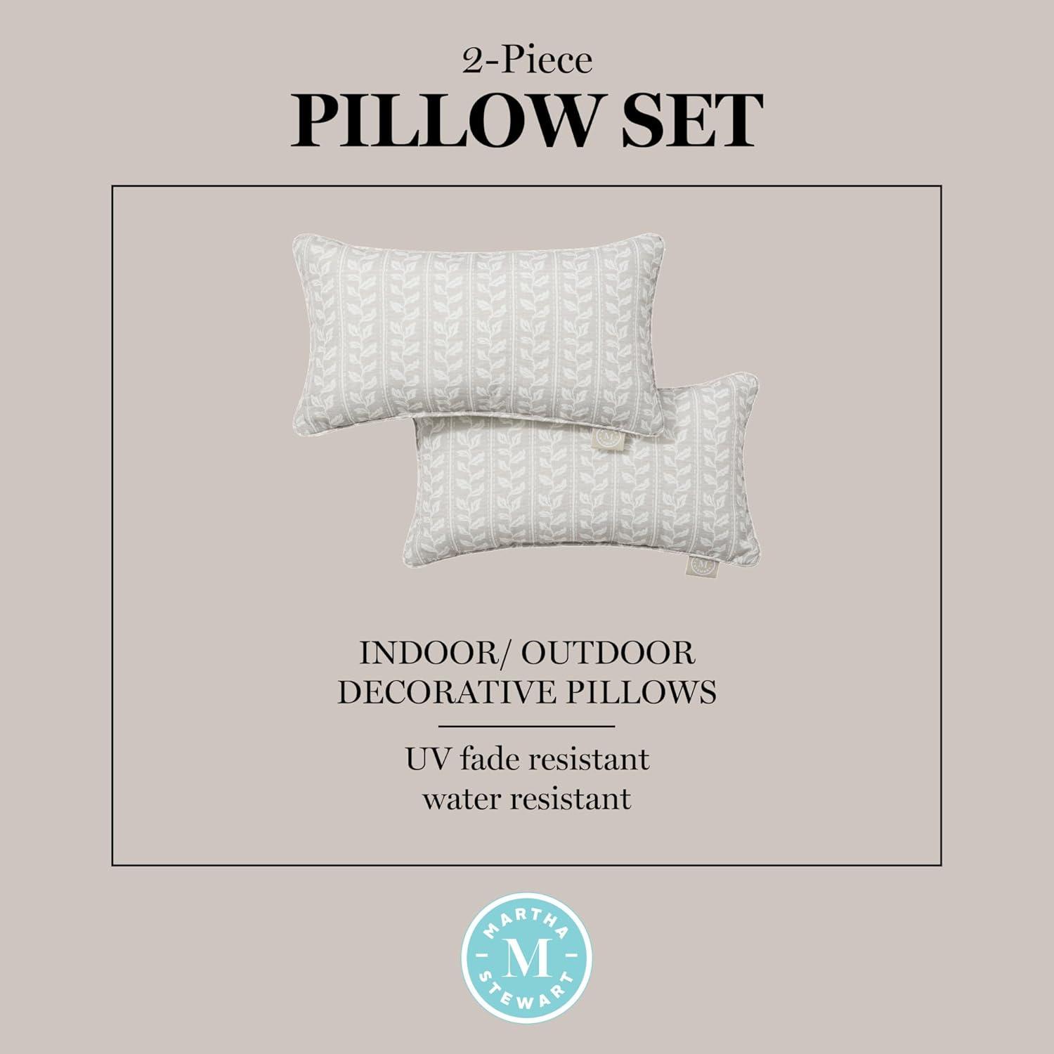 imageMartha Stewart Vineyard Vines Indoor Outdoor Decorative Pillow 2Pack Set UV Fade Resistant Water Repellent Printed Garden Design Green 18quotx18quotWarm Grey
