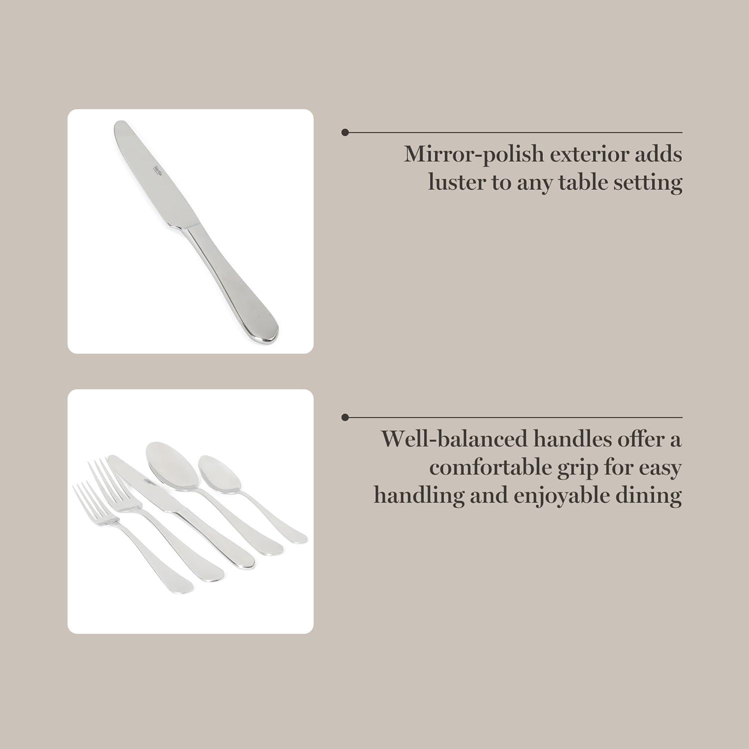 imageMartha Stewart Watercliffe 16 pc Flatware Silverware Set  Stainless Steel Utensils  Forks Spoons Knives  Service for 4  LinenAlness Mirror Polish