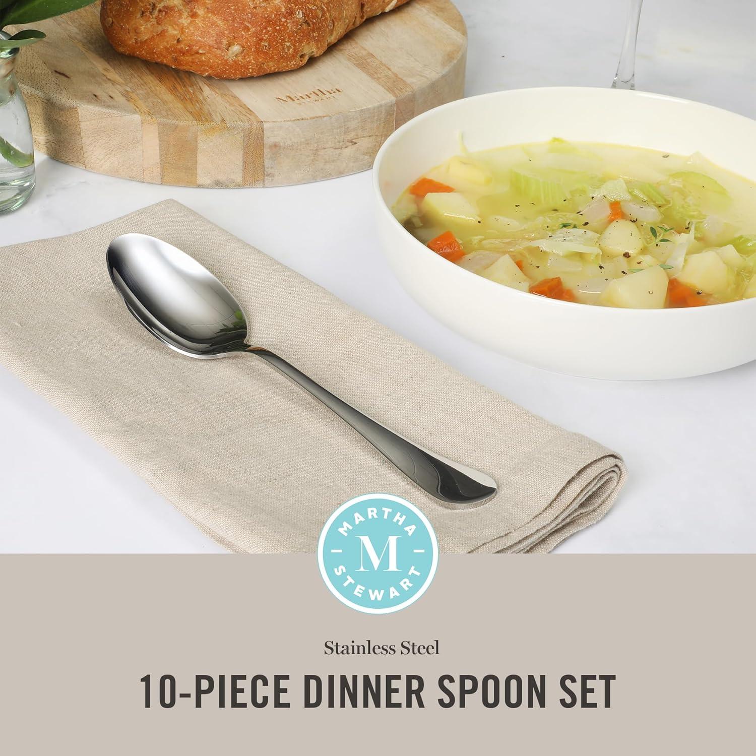 imageMartha Stewart Watercliffe 16 pc Flatware Silverware Set  Stainless Steel Utensils  Forks Spoons Knives  Service for 4  LinenAlness Mirror Polish