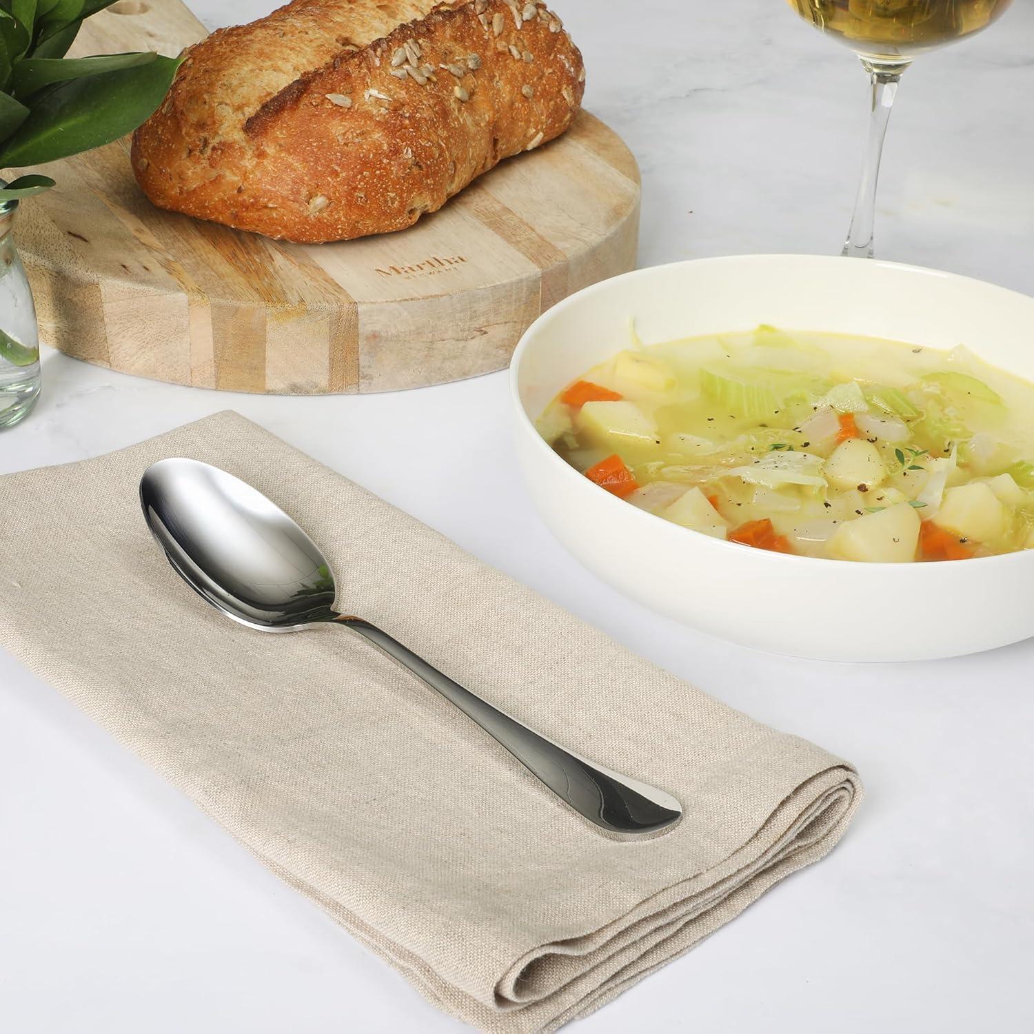 imageMartha Stewart Watercliffe 16 pc Flatware Silverware Set  Stainless Steel Utensils  Forks Spoons Knives  Service for 4  LinenAlness Mirror Polish