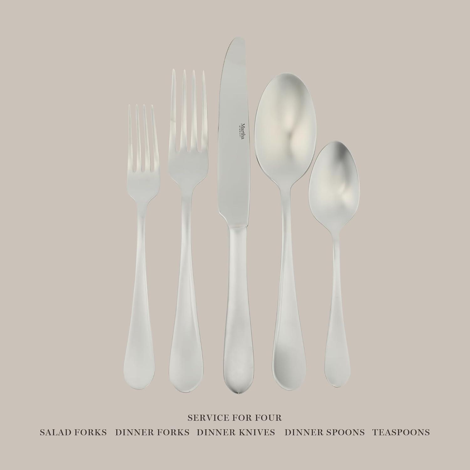 imageMartha Stewart Watercliffe 16 pc Flatware Silverware Set  Stainless Steel Utensils  Forks Spoons Knives  Service for 4  LinenAlness Mirror Polish