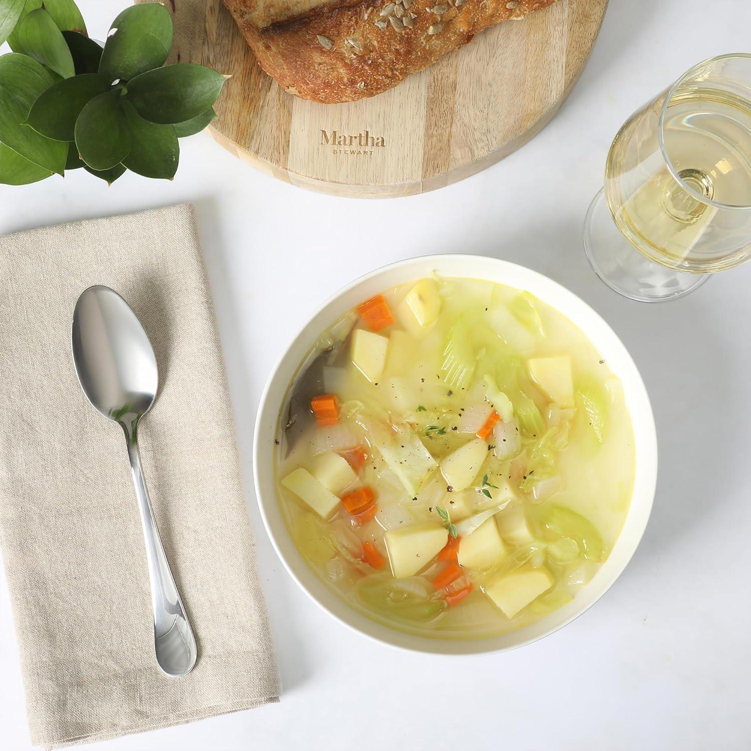 imageMartha Stewart Watercliffe 16 pc Flatware Silverware Set  Stainless Steel Utensils  Forks Spoons Knives  Service for 4  LinenAlness Mirror Polish