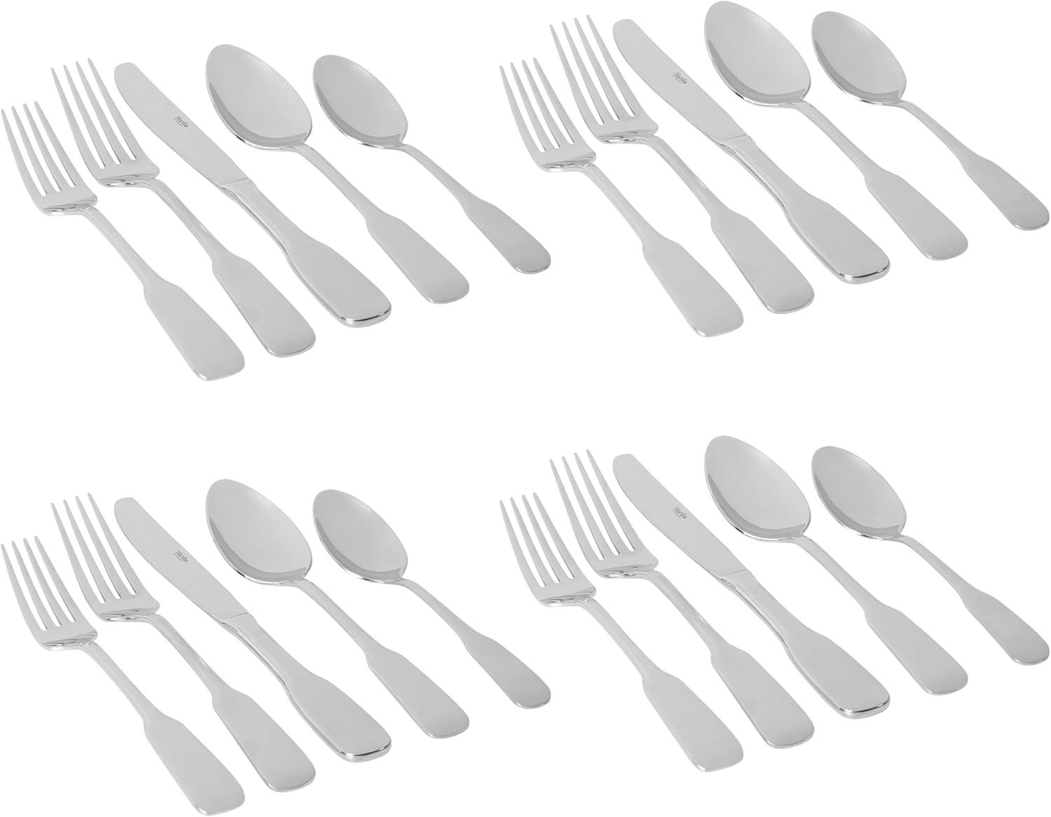 imageMartha Stewart Watercliffe 16 pc Flatware Silverware Set  Stainless Steel Utensils  Forks Spoons Knives  Service for 4  LinenHalsey Mirror Polish