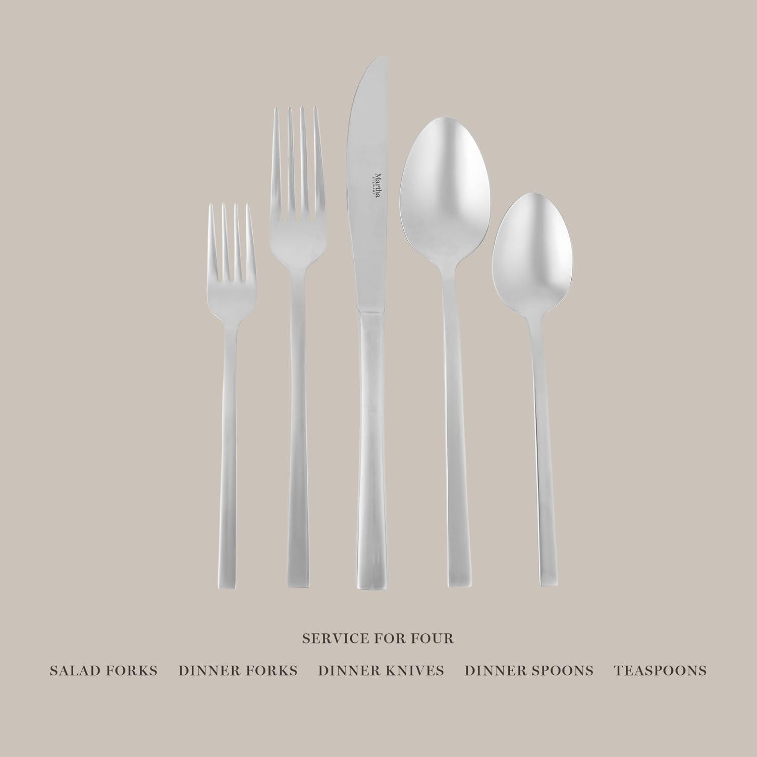 imageMartha Stewart Watercliffe 16 pc Flatware Silverware Set Stainless Steel Utensils Forks Spoons Knives Service for 4 LinenSouthland Mirror Polish