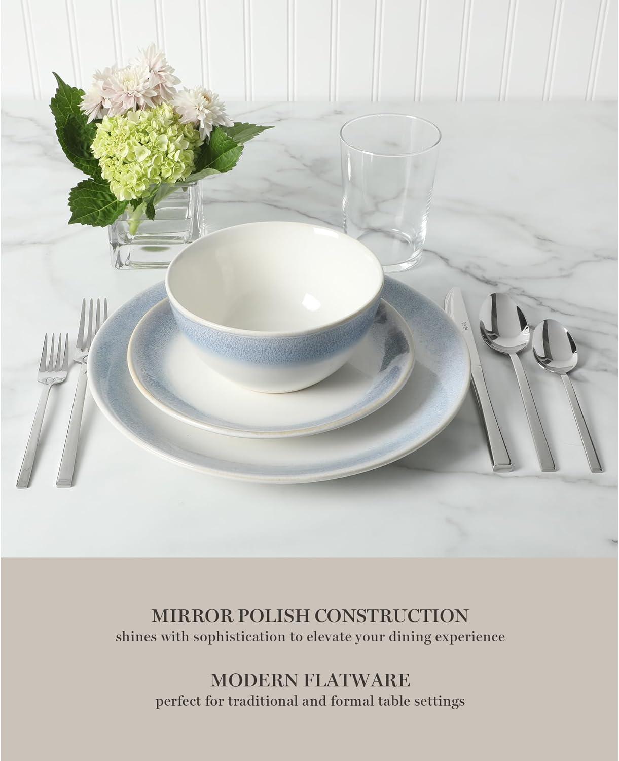 imageMartha Stewart Watercliffe 16 pc Flatware Silverware Set Stainless Steel Utensils Forks Spoons Knives Service for 4 LinenSouthland Mirror Polish