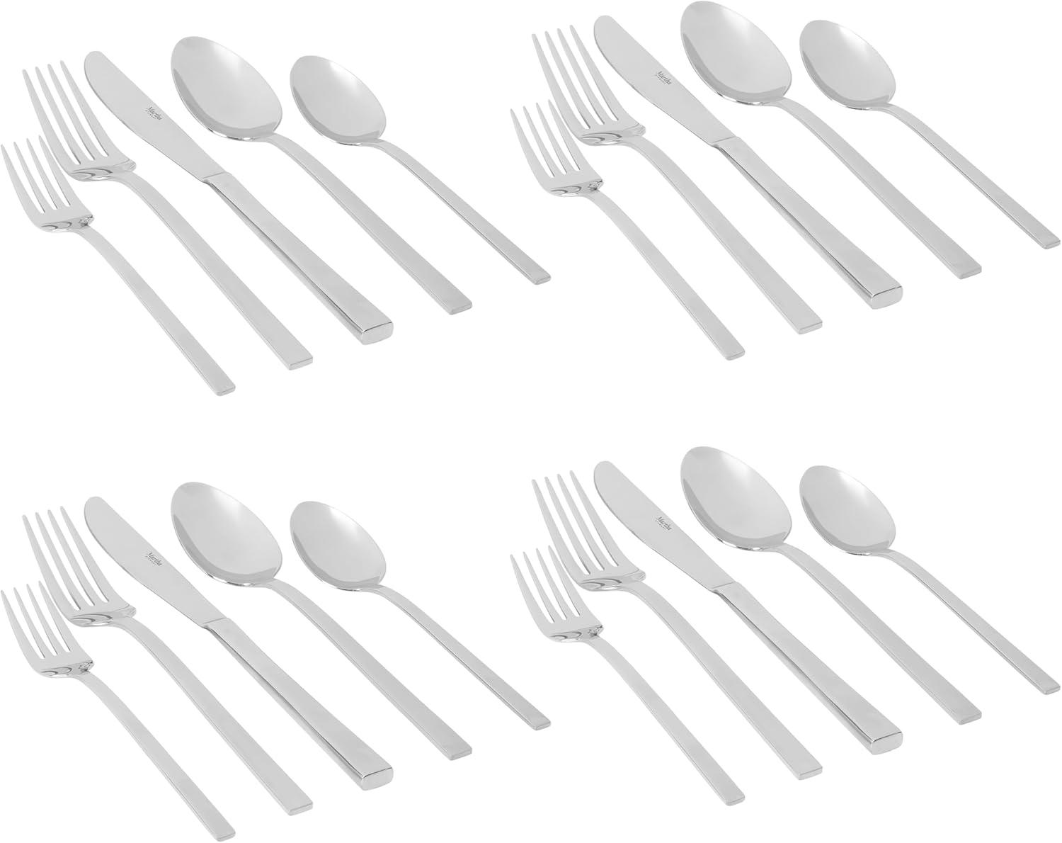 imageMartha Stewart Watercliffe 16 pc Flatware Silverware Set Stainless Steel Utensils Forks Spoons Knives Service for 4 LinenSouthland Mirror Polish