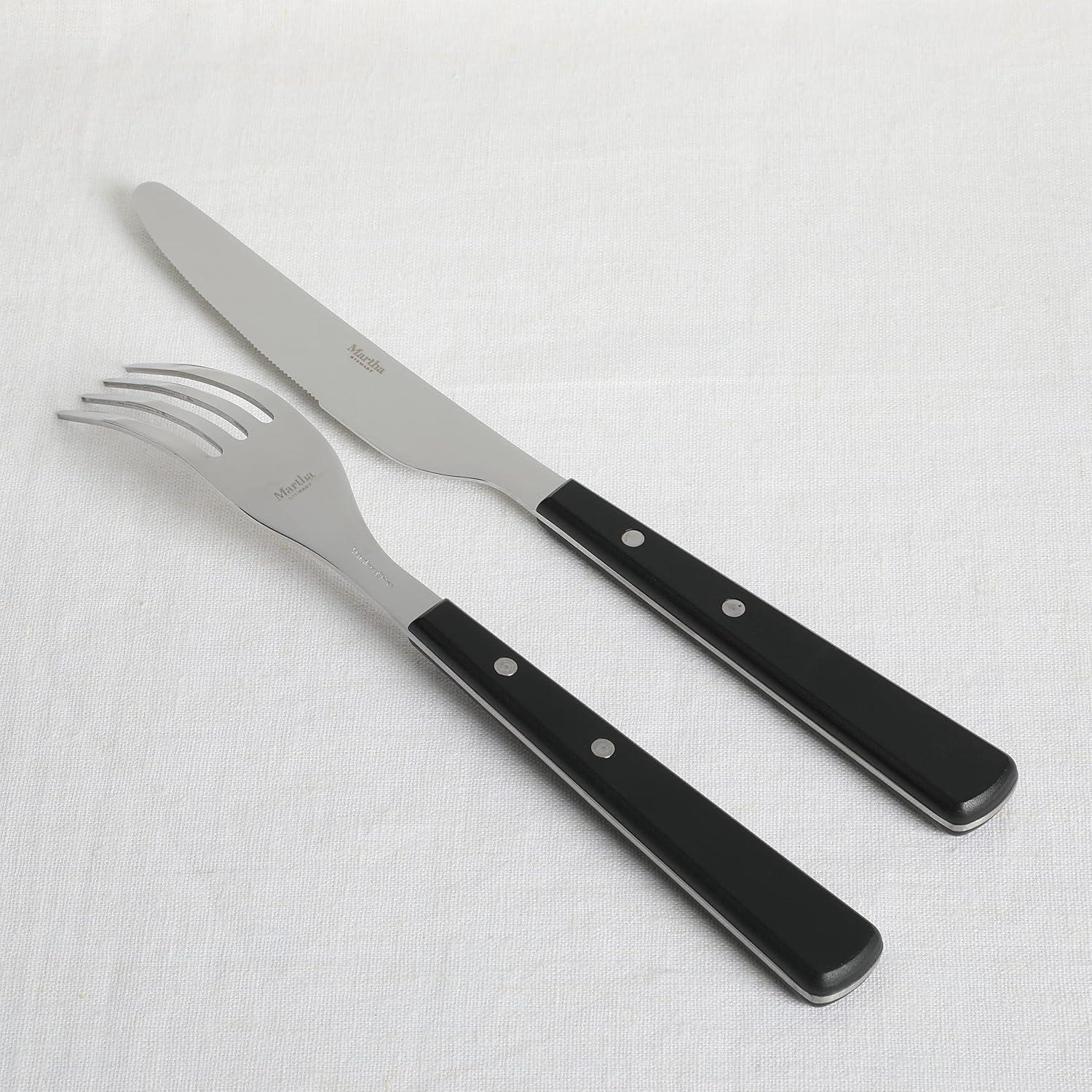 imageMartha Stewart Watercliffe 16 pc Flatware Silverware Set  Stainless Steel Utensils  Forks Spoons Knives  Service for 4  LinenWatercliffe Black