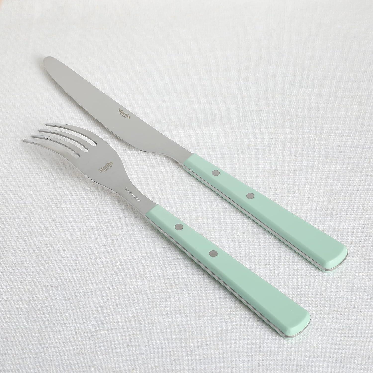 imageMartha Stewart Watercliffe 16 pc Flatware Silverware Set Stainless Steel Utensils Forks Spoons Knives Service for 4 LinenWatercliffe Martha Blue