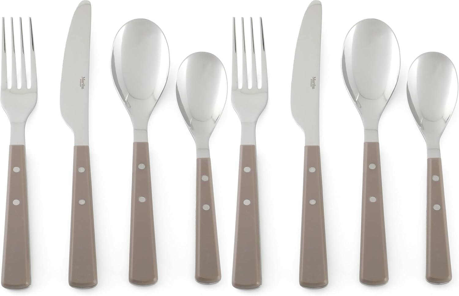 imageMartha Stewart Watercliffe 16 pc Flatware Silverware Set  Stainless Steel Utensils  Forks Spoons Knives  Service for 4  LinenWatercliffe Warm Grey