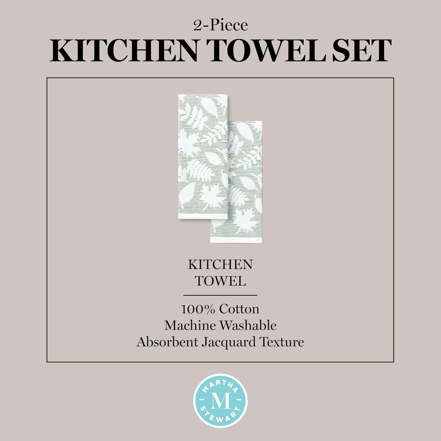 imageMartha Stewart Woodland Harvest Jacquard Leaves Kitchen Towel 2Pack Set 100 Cotton with Absorbent Honeycomb Texture Decorative Kitchen Towels Green 16quotX28quotGreen