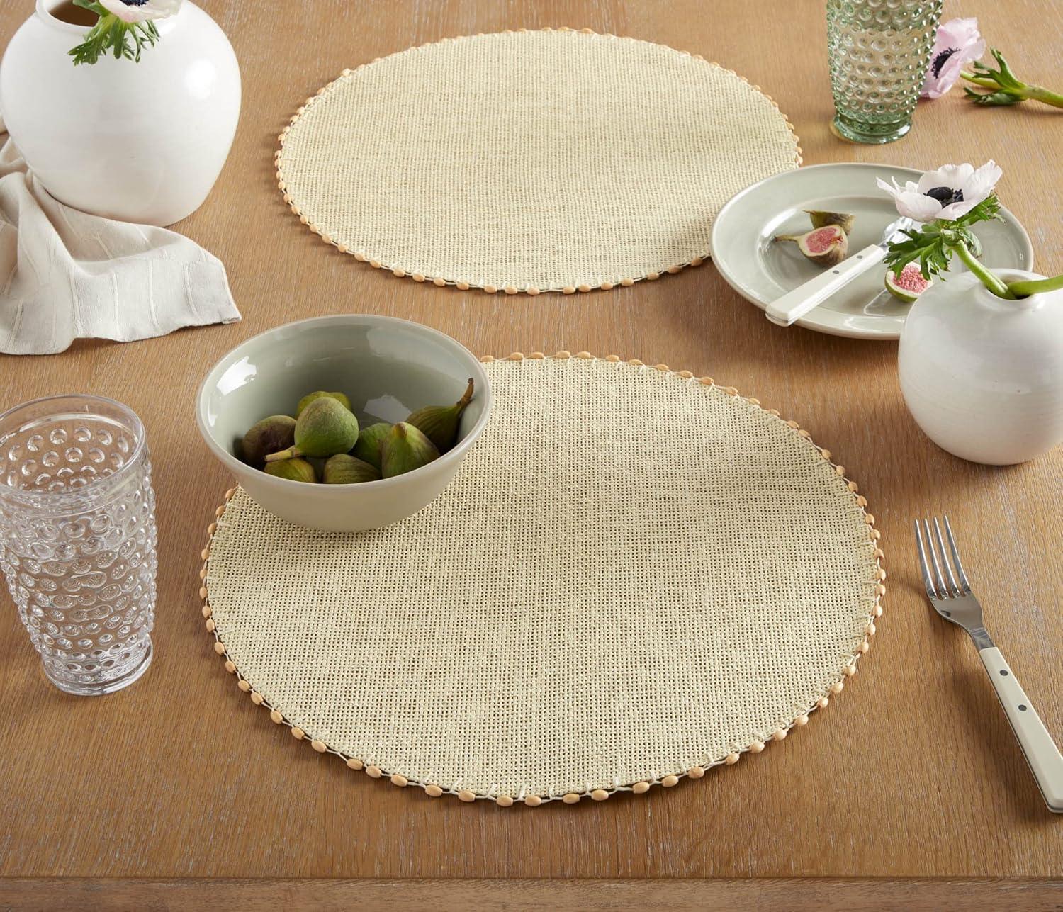 imageMartha Stewart Woven Water Resistant Lindos Placemat Set 6Pack 15quot Round BeigeBeige