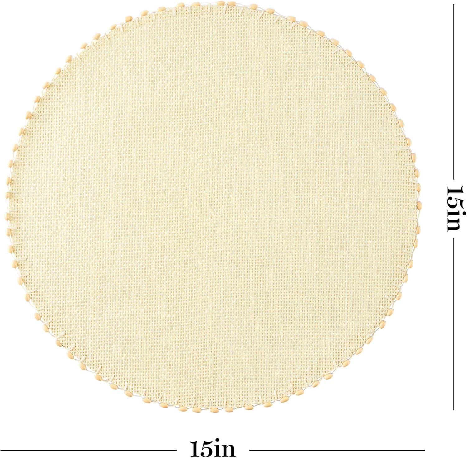 imageMartha Stewart Woven Water Resistant Lindos Placemat Set 6Pack 15quot Round BeigeBeige