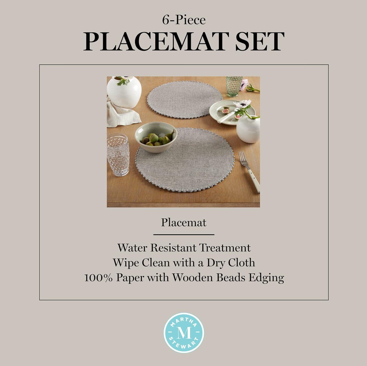 imageMartha Stewart Woven Water Resistant Lindos Placemat Set 6Pack 15quot Round BeigeGray