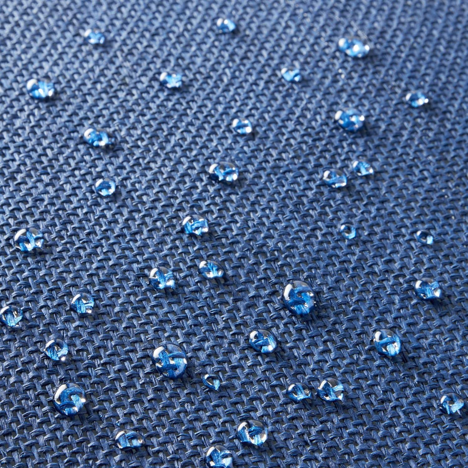 imageMartha Stewart Woven Water Resistant Lindos Placemat Set 6Pack 15quot Round BeigeNavy Blue