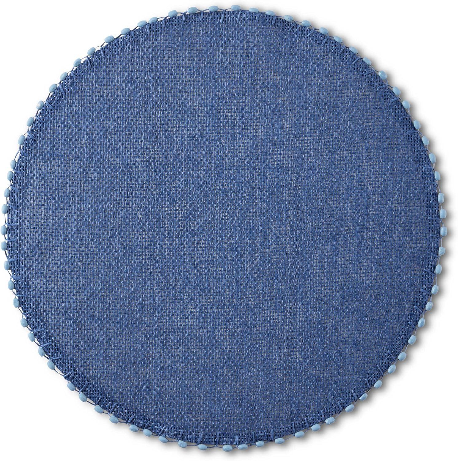 imageMartha Stewart Woven Water Resistant Lindos Placemat Set 6Pack 15quot Round BeigeNavy Blue