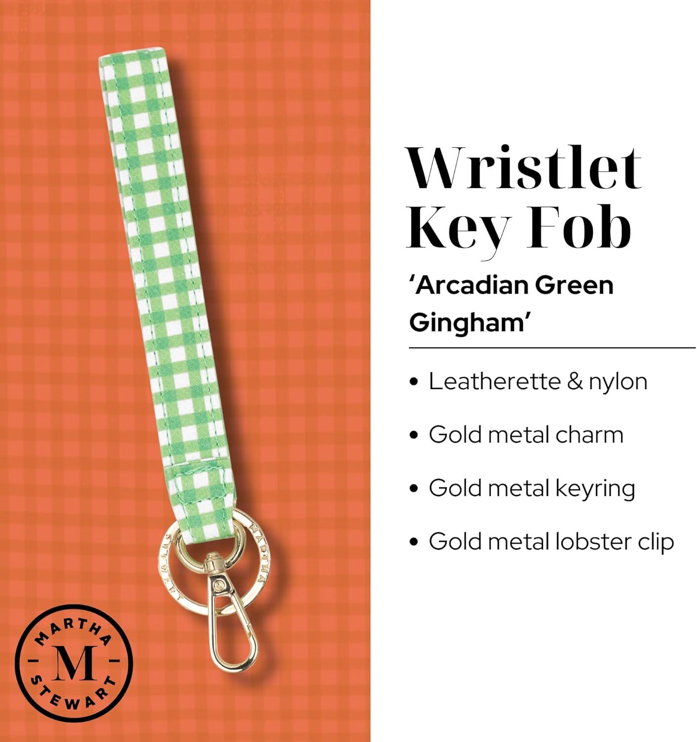 imageMartha Stewart Wristlet for Keychain and Keys Cute Floral Key Holder Bracelet Arcadian Green Gingham