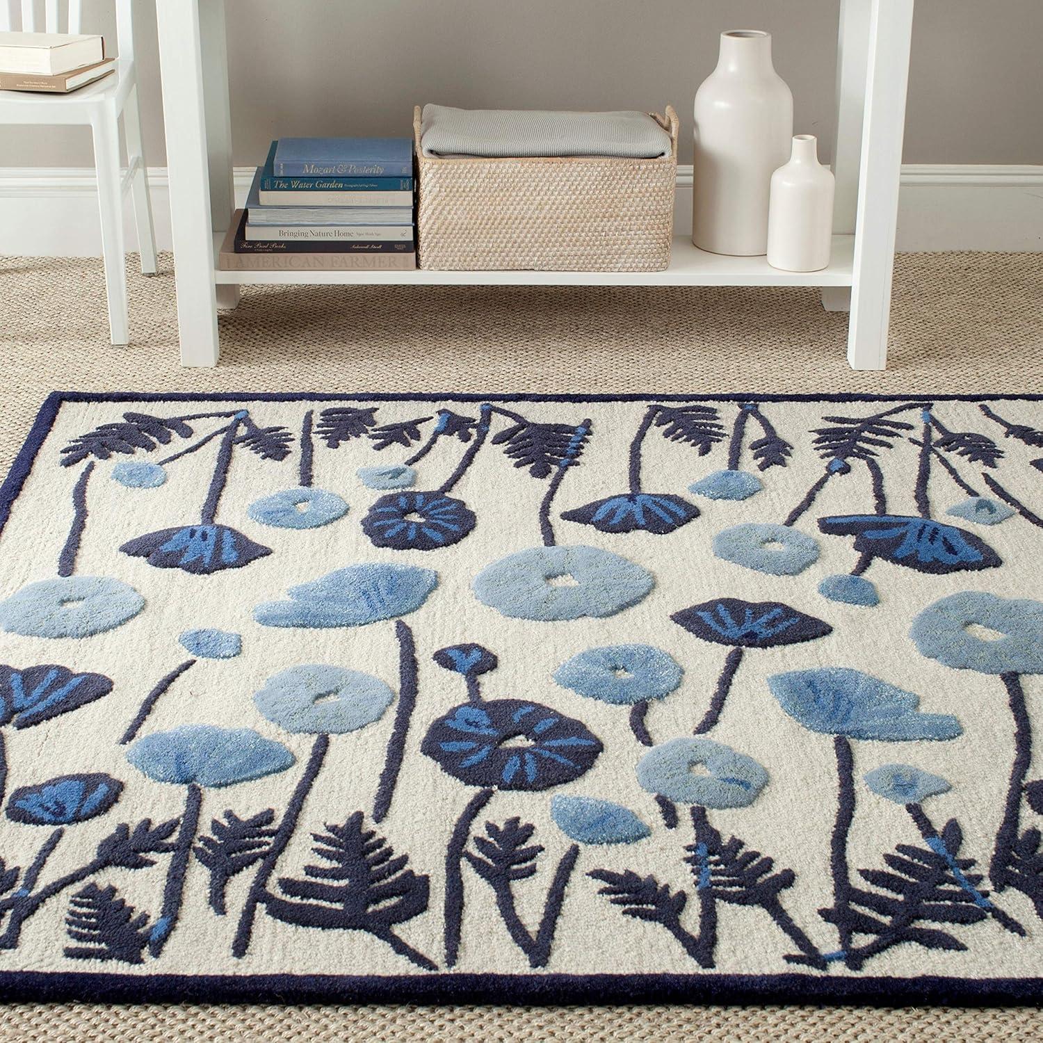 imageMartha Stewart x SAFAVIEH Area Rug Collection  4 x 6 Cayenne Red Handmade Wool ampamp Viscose Ideal for Living Room Foyer Bedroom Accent Space MSR3627BAzurite Blue