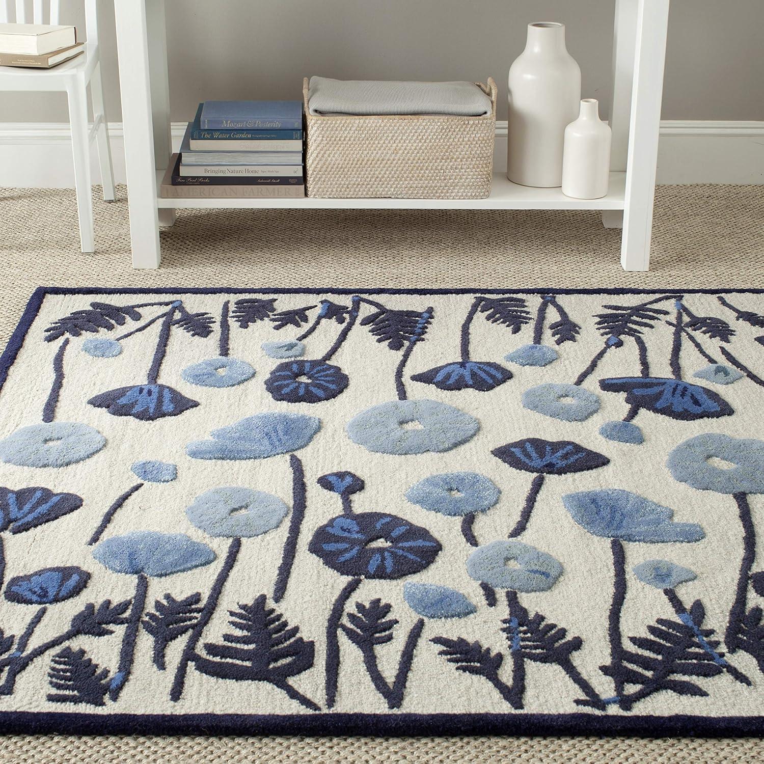 imageMartha Stewart x SAFAVIEH Area Rug Collection  4 x 6 Cayenne Red Handmade Wool ampamp Viscose Ideal for Living Room Foyer Bedroom Accent Space MSR3627BAzurite Blue