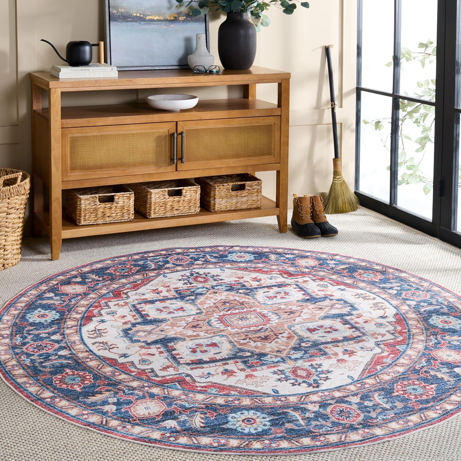 imageMartha Stewart x SAFAVIEH Machine Washable Area Rug Collection  5 x 8 Rust ampamp Blue Slip Resistant ampamp Easy Cleaning Ideal for Ideal for Living Room Bedroom Dining Space MSRW113QRustBlue