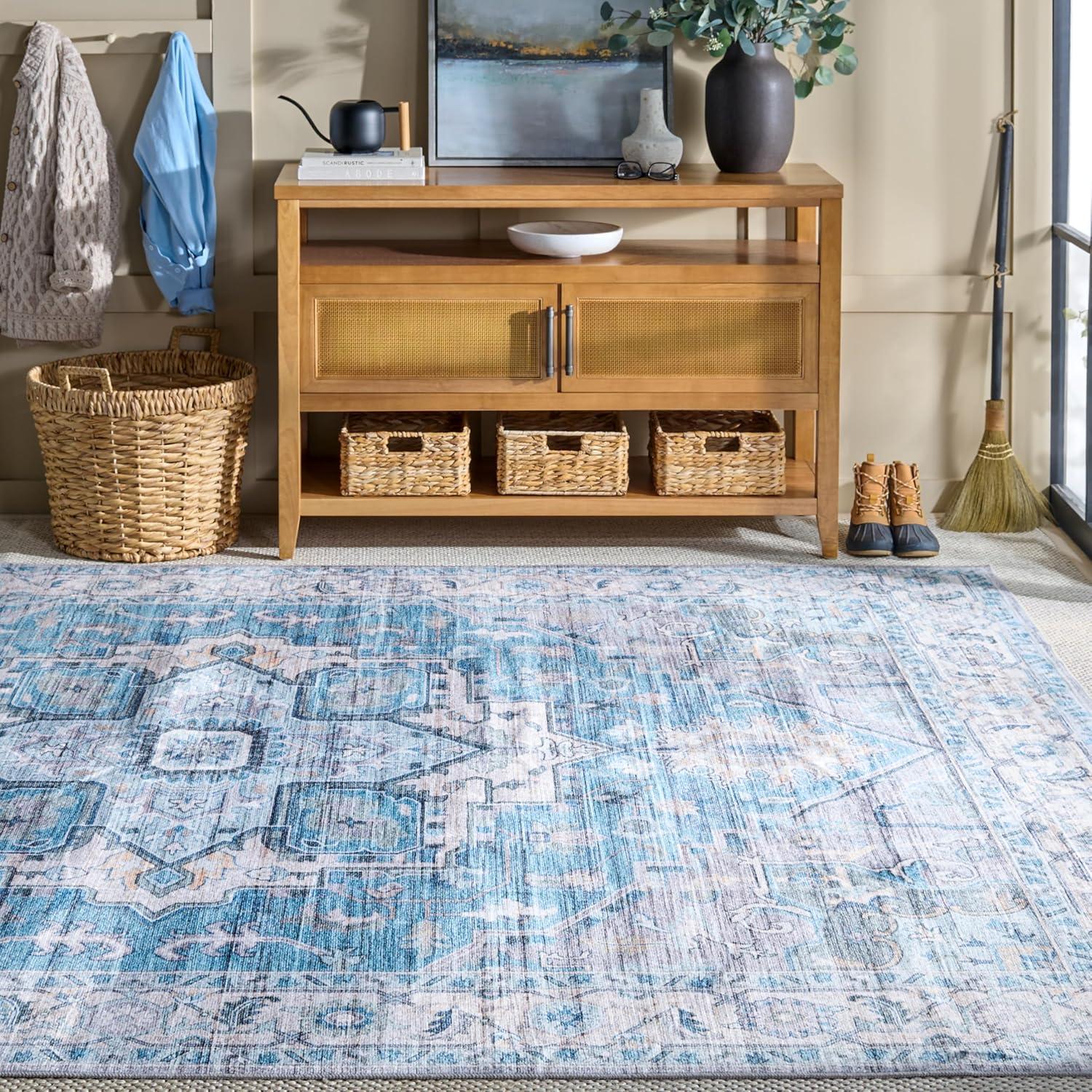 imageMartha Stewart x SAFAVIEH Machine Washable Area Rug Collection  5 x 8 Rust ampamp Blue Slip Resistant ampamp Easy Cleaning Ideal for Ideal for Living Room Bedroom Dining Space MSRW113QGreyTurquoise