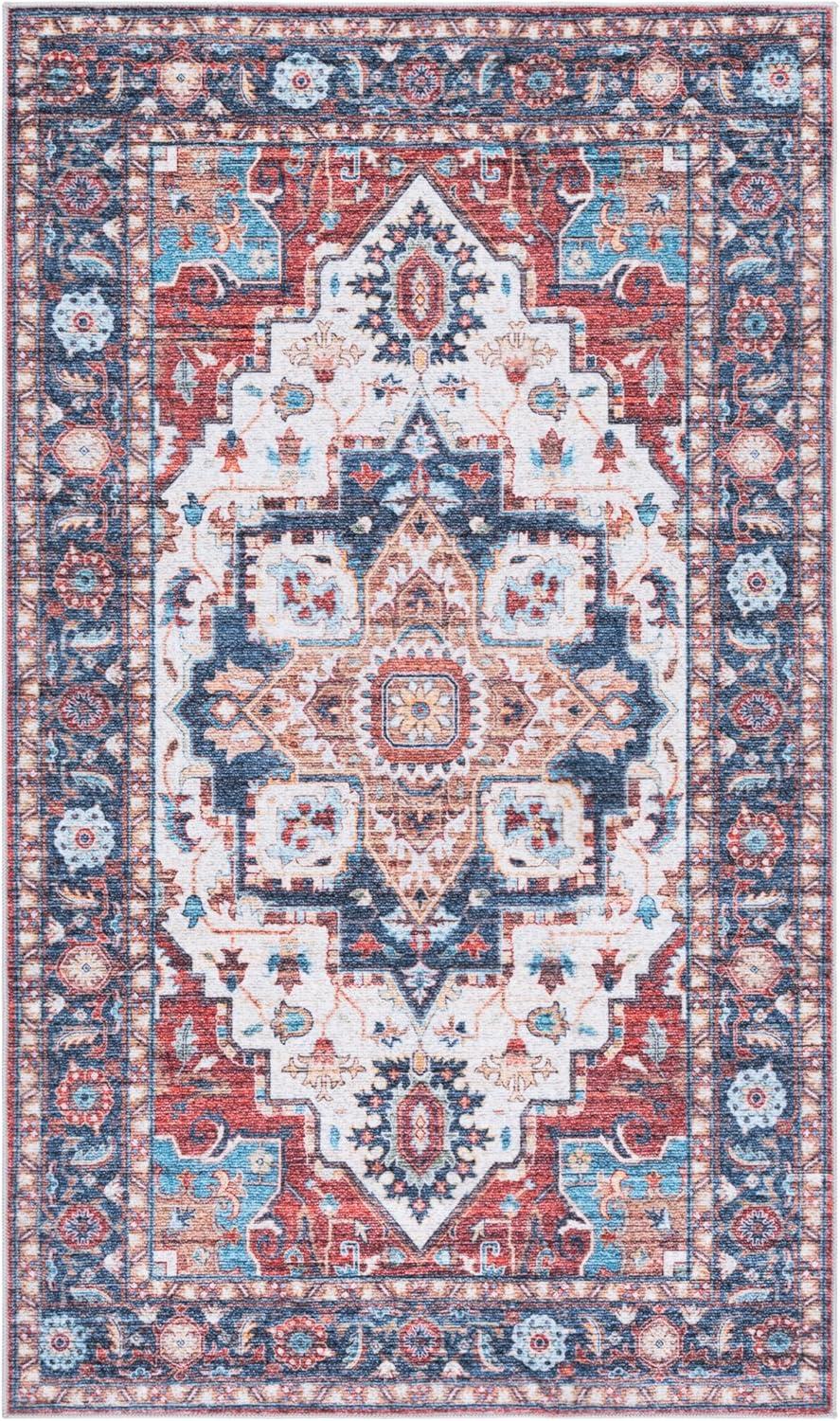 imageMartha Stewart x SAFAVIEH Machine Washable Area Rug Collection  5 x 8 Rust ampamp Blue Slip Resistant ampamp Easy Cleaning Ideal for Ideal for Living Room Bedroom Dining Space MSRW113QRustBlue