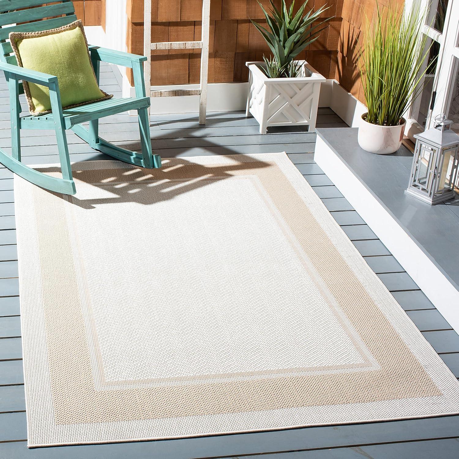 imageMartha Stewart x SAFAVIEH Outdoor Area Rug Collection  55quot x 77quot Ivory ampamp Beige Weather Resistant ampamp Washable Ideal for Patio Backyard Mudroom Deck Dining Space MSRO317BIvoryBeige