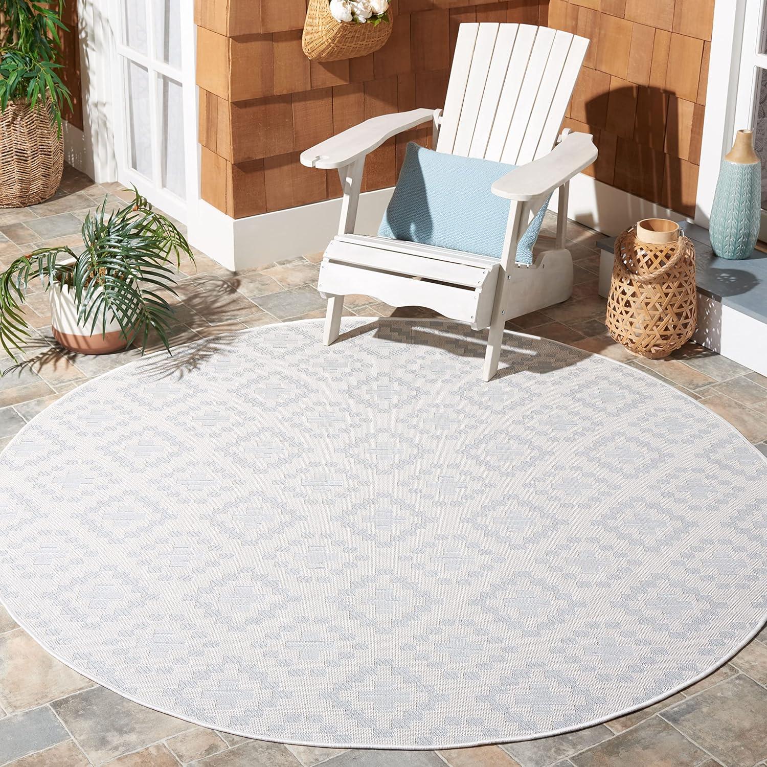 imageMartha Stewart x SAFAVIEH Outdoor Area Rug Collection 67quot x 87quot Ivory ampamp Grey Weather Resistant ampamp Washable Ideal for Patio Backyard Mudroom Deck Dining Space MSRO307FIvoryGrey