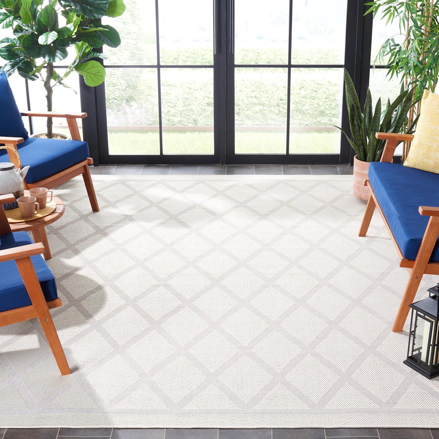 imageMartha Stewart x SAFAVIEH Outdoor Area Rug Collection  67quot x 87quot Ivory ampamp Light Grey Weather Resistant ampamp Washable Ideal for Patio Backyard Mudroom Deck Dining Space MSRO805A