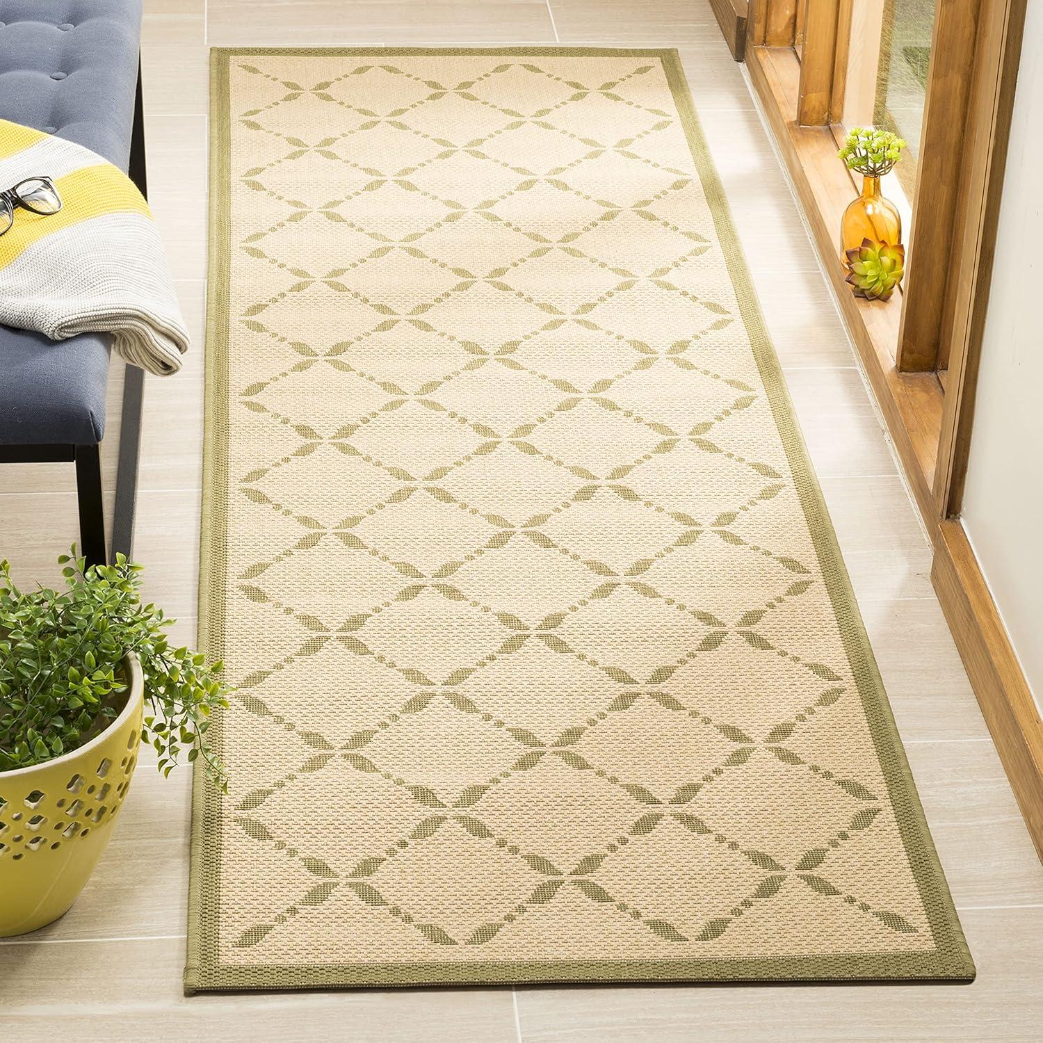 imageMartha Stewart x SAFAVIEH Outdoor Area Rug Collection  8 x 112quot Cream ampamp Green Weather Resistant ampamp Washable Ideal for Patio Backyard Mudroom Deck Dining Space MSR425214CreamGreen
