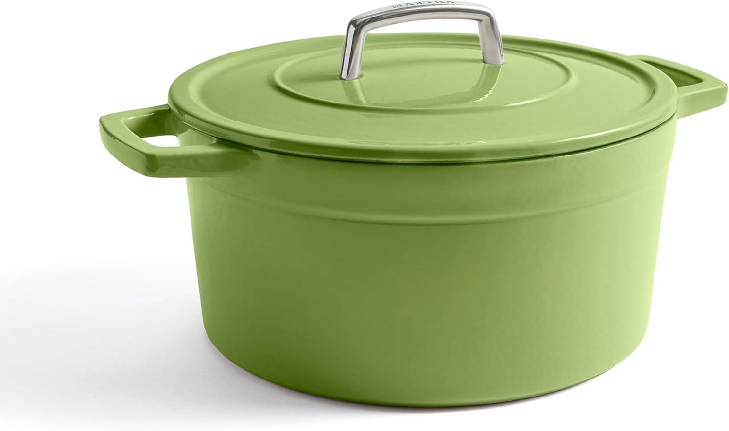 imageMartha by Martha Stewart 7 QT European Enameled Cast Iron Dutch Oven wLid  GanacheBay Leaf