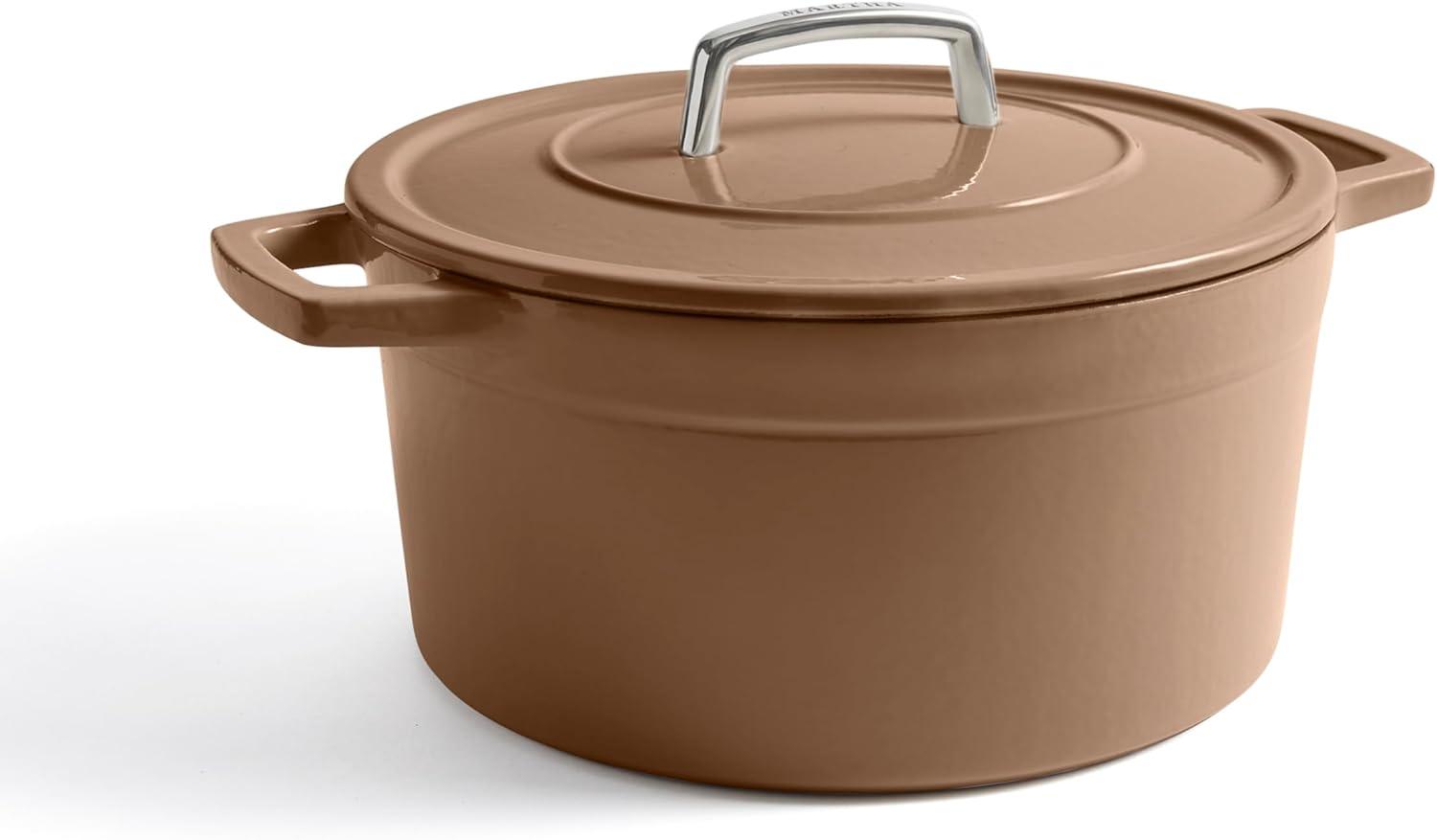 imageMartha by Martha Stewart 7 QT European Enameled Cast Iron Dutch Oven wLid  GanacheGanache