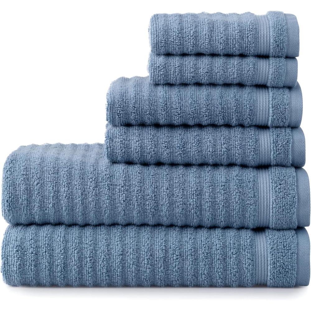 imageMARTHA STEWART 100 Cotton Bath Towels Set Of 6 Piece 2 Bath Towels 2 Hand Towels 2 Washcloths Quick Dry Towels Soft ampamp Absorbent Bathroom Essentials Light GrayTextured Blue
