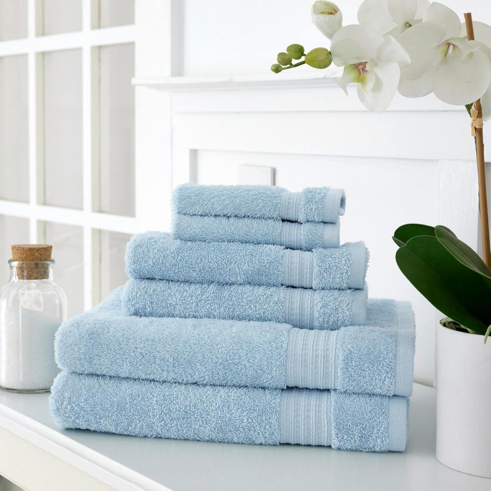 imageMARTHA STEWART 100 Cotton Bath Towels Set Of 6 Piece 2 Bath Towels 2 Hand Towels 2 Washcloths Quick Dry Towels Soft ampamp Absorbent Bathroom Essentials Light GraySpa Blue