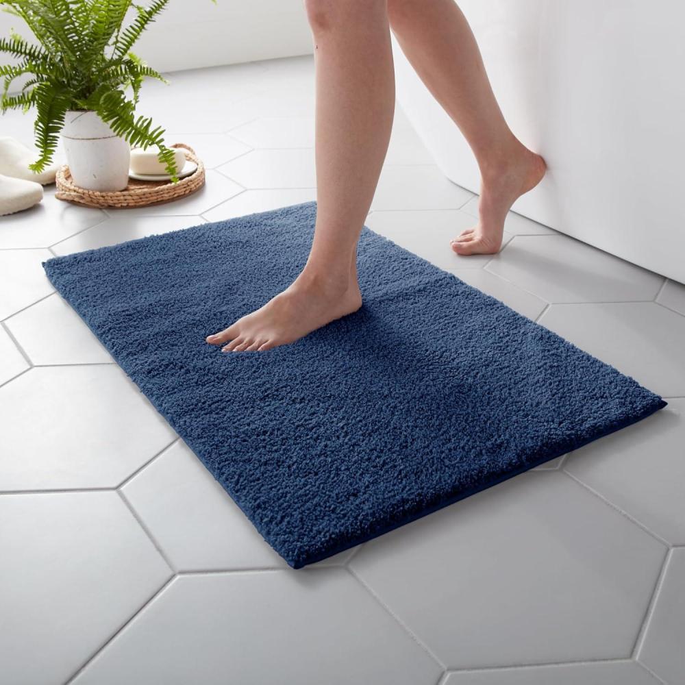 imageMARTHA STEWART Drylon Microfiber Bath Rug 1 Piece Ultra Soft Plush NonSlip Thick Washable Bathroom Rugs Home Decor Accessories Household Essentials Small Bath Mat 17quot x 24quot Navy BlueNavy Blue