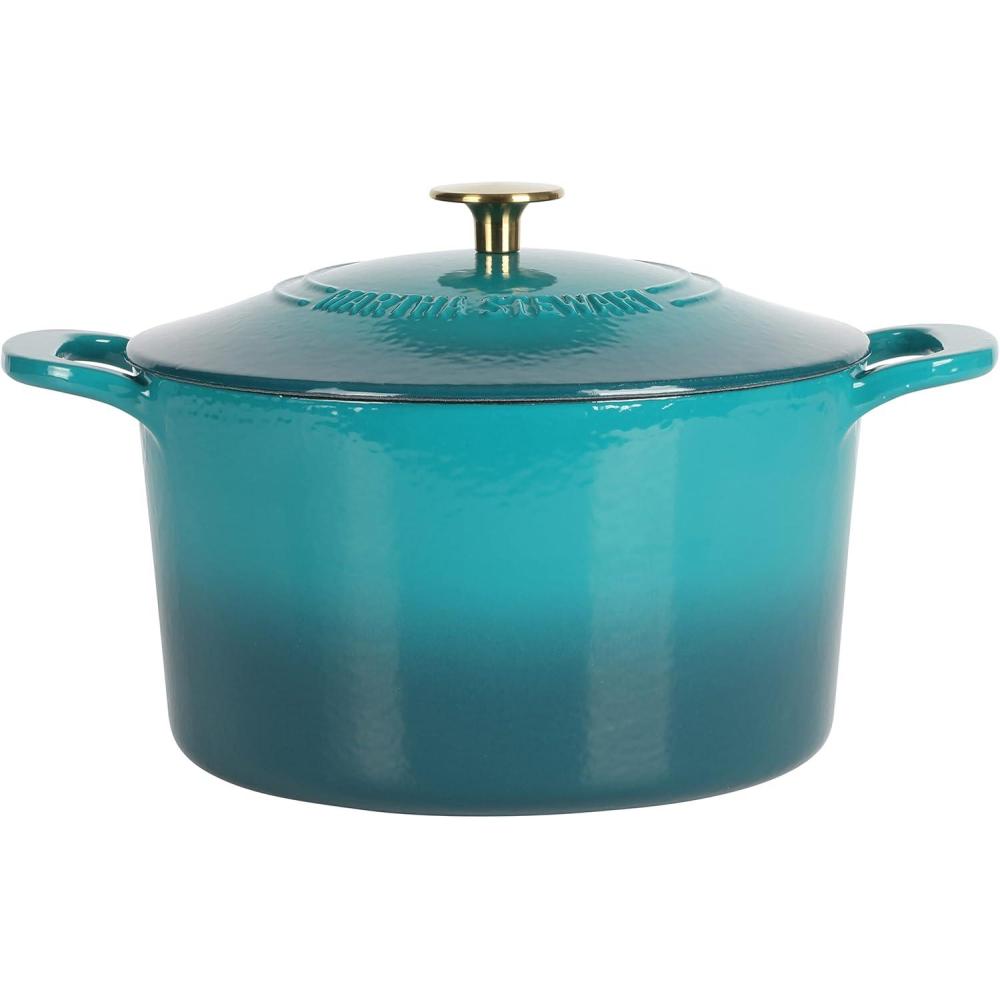 imageMARTHA STEWART Gatwick 7Quart Enamel Cast Iron Dutch Oven Martha Blue HeavyDuty Dutch Oven for Slow Cooking Braising ampamp BakingEmerald Ombre