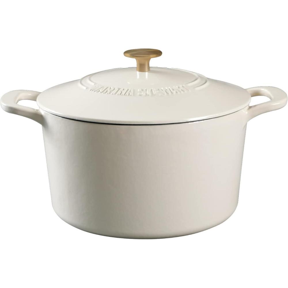 imageMARTHA STEWART Gatwick 7Quart Enamel Cast Iron Dutch Oven  Martha Blue  HeavyDuty Dutch Oven for Slow Cooking Braising ampamp BakingLinen w Gold Knob