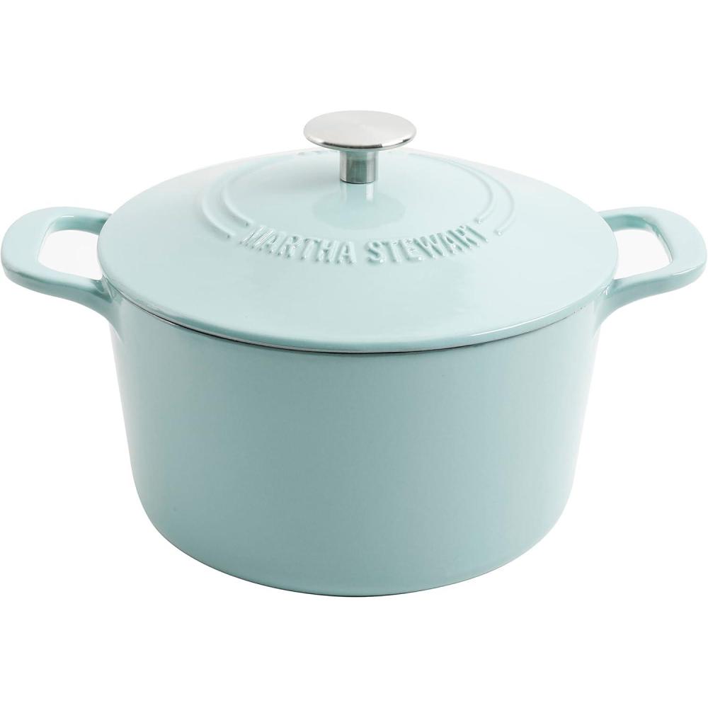 imageMARTHA STEWART Gatwick 7Quart Enamel Cast Iron Dutch Oven  Martha Blue  HeavyDuty Dutch Oven for Slow Cooking Braising ampamp BakingMartha Blue