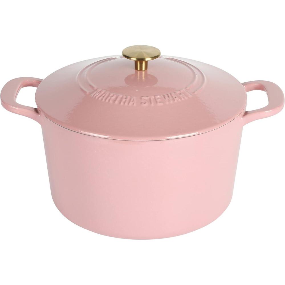 imageMARTHA STEWART Gatwick 7Quart Enamel Cast Iron Dutch Oven  Martha Blue  HeavyDuty Dutch Oven for Slow Cooking Braising ampamp BakingPink