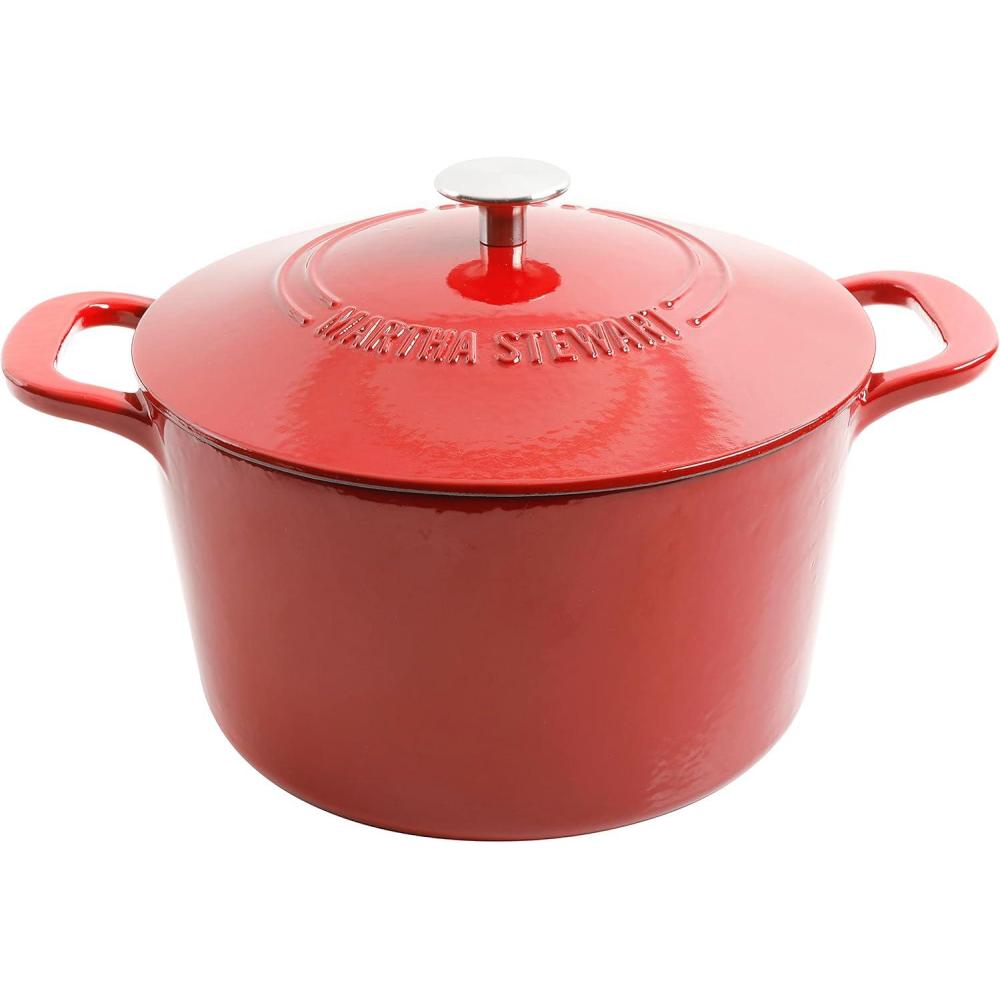 imageMARTHA STEWART Gatwick 7Quart Enamel Cast Iron Dutch Oven  Martha Blue  HeavyDuty Dutch Oven for Slow Cooking Braising ampamp BakingRed Ombre