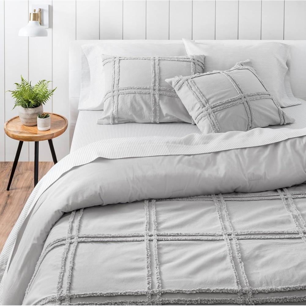 imageMARTHA STEWART Natalie King Size Duvet 3 Piece Set1 Duvet Cover 2 Pillow Shams Crinkle Velvet Texture Soft ampamp Royal Machine Wash 104quotx92quot with Button Closure ChampagneSolid Grey