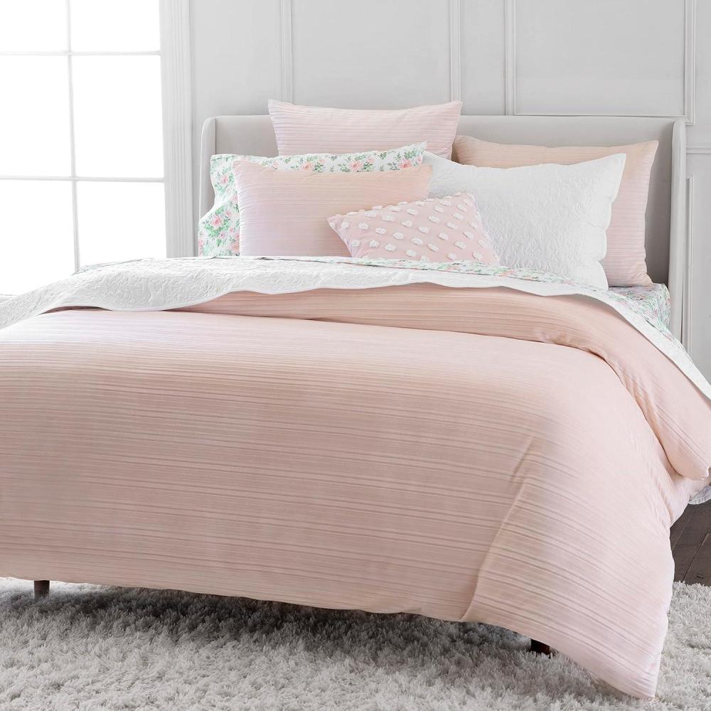 imageMARTHA STEWART Natalie King Size Duvet 3 Piece Set1 Duvet Cover 2 Pillow Shams Crinkle Velvet Texture Soft ampamp Royal Machine Wash 104quotx92quot with Button Closure ChampagneBlush