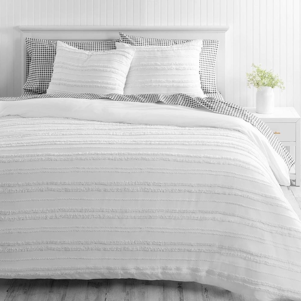 imageMARTHA STEWART Natalie King Size Duvet 3 Piece Set1 Duvet Cover 2 Pillow Shams Crinkle Velvet Texture Soft ampamp Royal Machine Wash 104quotx92quot with Button Closure ChampagneTextured White