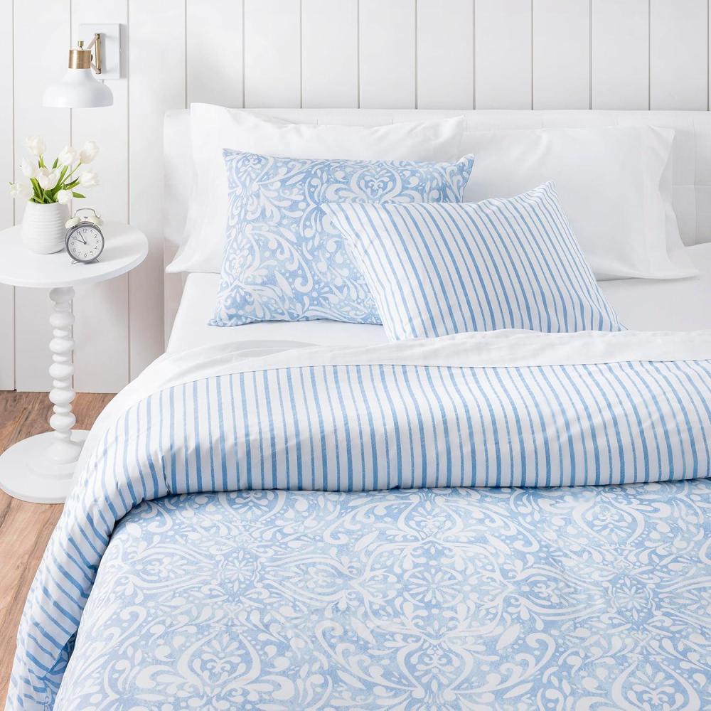imageMARTHA STEWART Natalie King Size Duvet 3 Piece Set1 Duvet Cover 2 Pillow Shams Crinkle Velvet Texture Soft ampamp Royal Machine Wash 104quotx92quot with Button Closure ChampagneBlue
