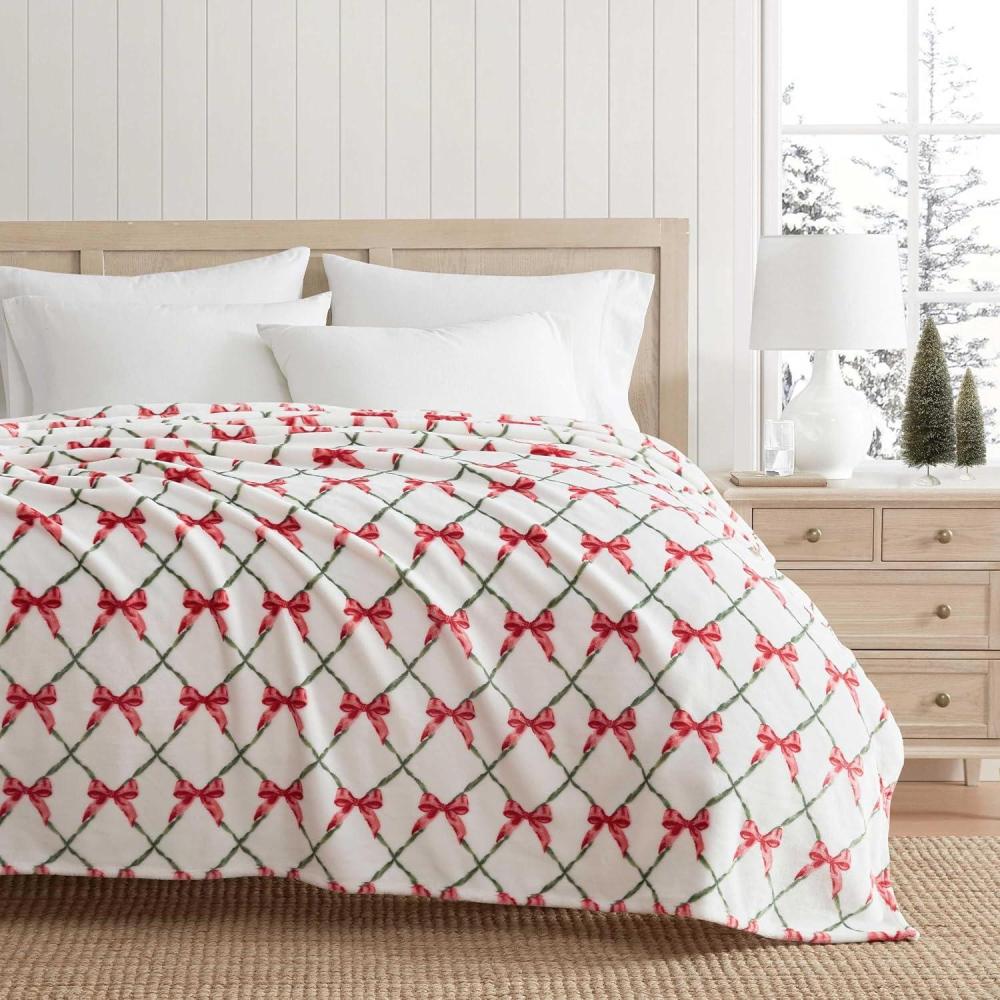 imageMartha Stewart Blanket Incredibly Soft Throw Blanket for Couch or Bed Printed Plush ampamp Oversized Bedding Madison Gingham Green 60quot x 70quotEmmas Bow White