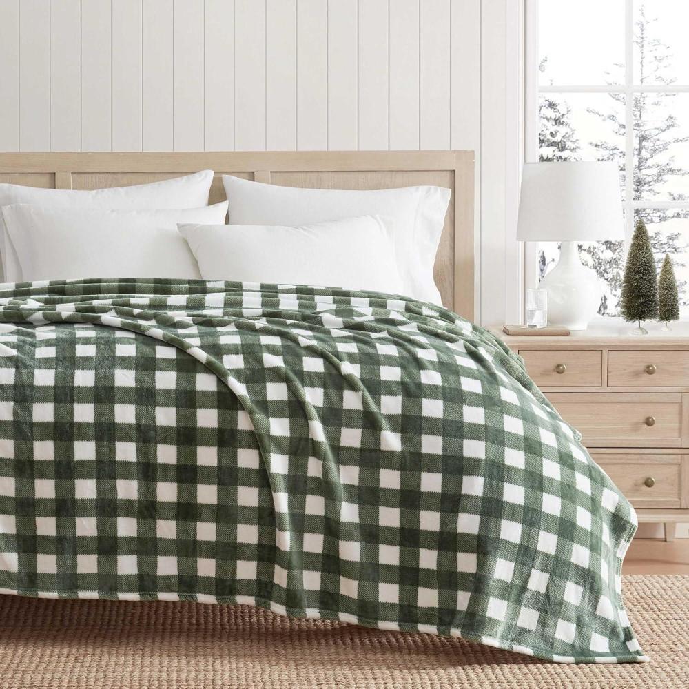 imageMartha Stewart Blanket Incredibly Soft Throw Blanket for Couch or Bed Printed Plush ampamp Oversized Bedding Madison Gingham Green 60quot x 70quotMadison Gingham Green