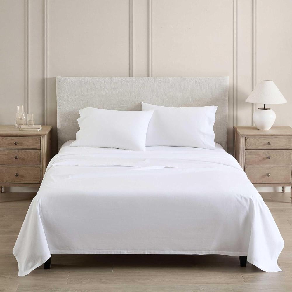 imageMartha Stewart  Full Size Sheets Set Crisp ampamp Tailored Cooling Sheets wa Naturally Smooth Cotton Percale Lightweight Feel  Bed Sheets with Matching Pillowcases ampamp Fitted Sheet Skylands Solid BlueLilly Pond Leaf Pink