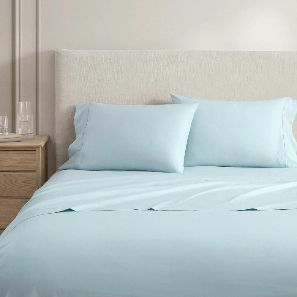 imageMartha Stewart Full Size Sheets Set Crisp ampamp Tailored Cooling Sheets wa Naturally Smooth Cotton Percale Lightweight Feel Bed Sheets with Matching Pillowcases ampamp Fitted Sheet Skylands Solid BlueSkylands Solid Blue