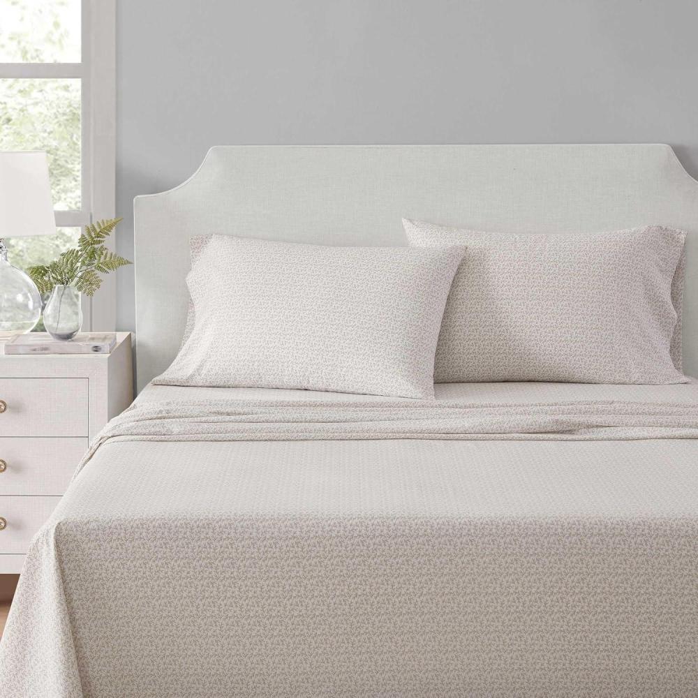 imageMartha Stewart Full Size Sheets Set Crisp ampamp Tailored Cooling Sheets wa Naturally Smooth Cotton Percale Lightweight Feel Bed Sheets with Matching Pillowcases ampamp Fitted Sheet Small Gingham PinkLeaves Beige